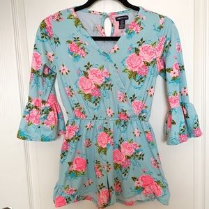 Limited Too Girls Pink Floral on blue Romper